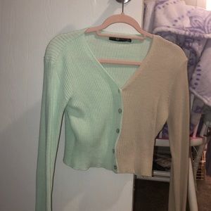 Color Block Green & Beige Asos Cropped Cardigan